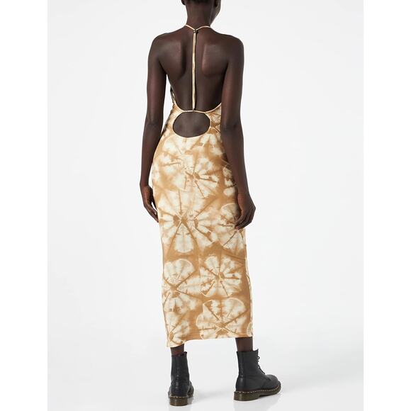 PINKO Acerenza Abito Jersey Midi Dress Halter Neck Open Back Tie Dye Boho L - Picture 2 of 9